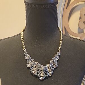 Elegant Gold and Silver Necklace With Grey/Blue Accent